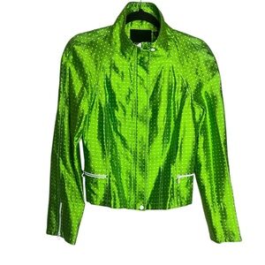 Carlisle 100% Silk Marsh Zip Front Cropped Lime Green Polka Dot Jacket, Size 2